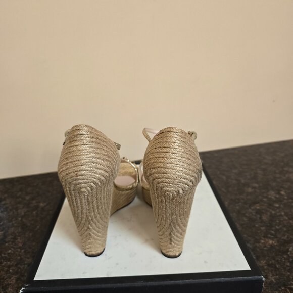 Gucci  Galassia Horsebit Platform Espadrille Wedge Sandals 39 Platin - Picture 6 of 8